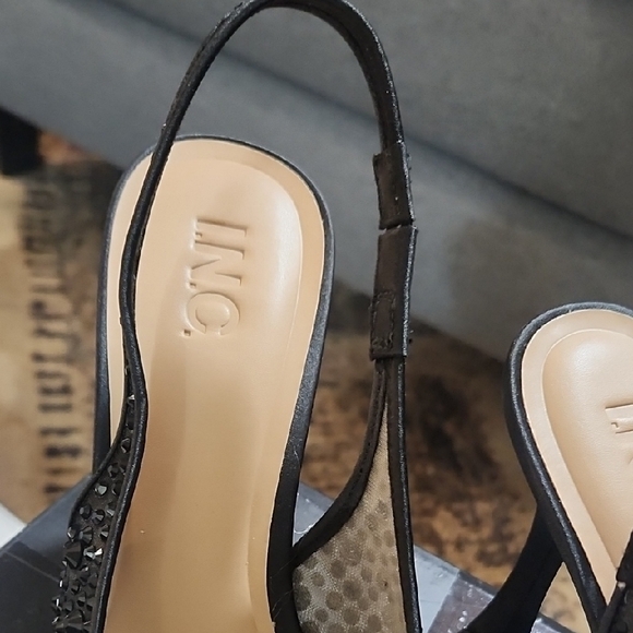 INC International Concepts Black Embellished Slingback Heels Gorgeous!